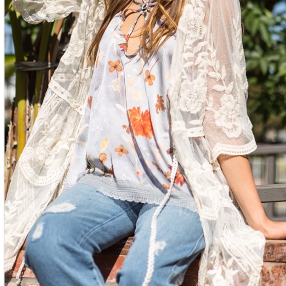 Boho Themed Kimono Style Cardigan Natural Color - Picture 4 of 7
